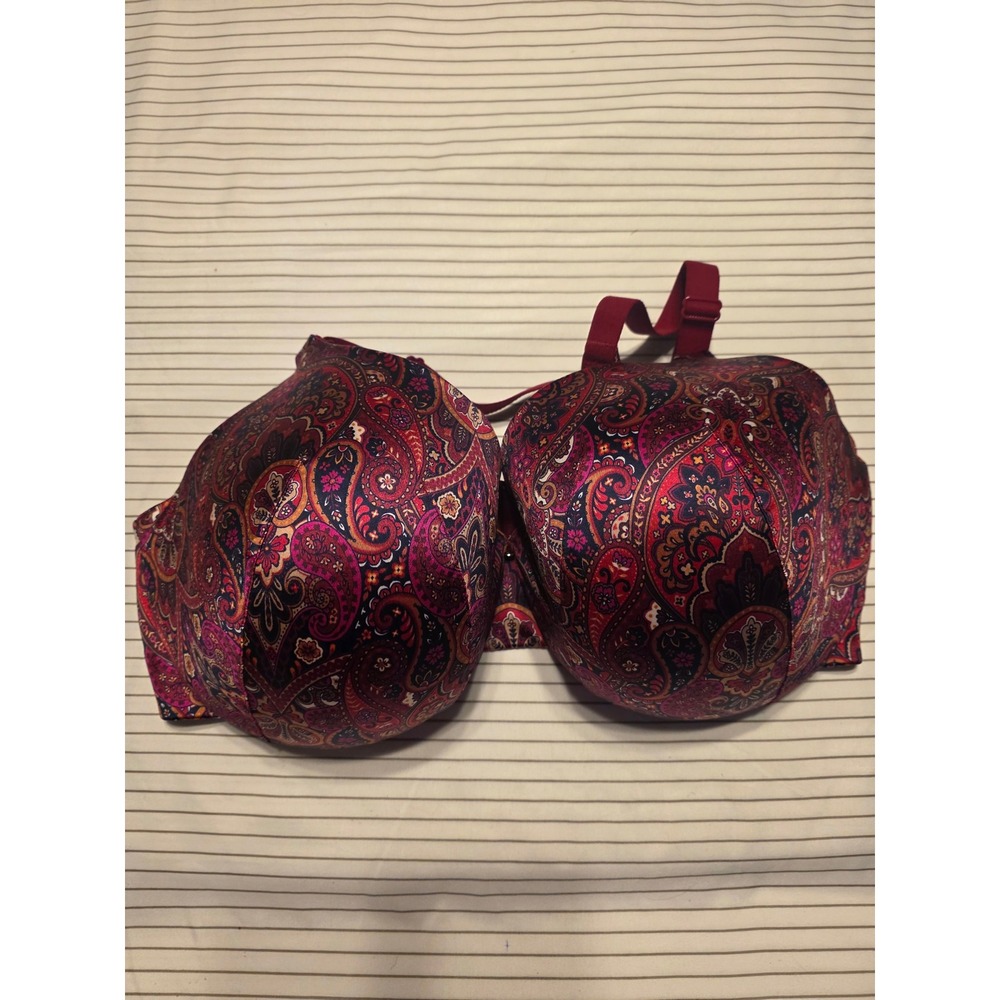 1121 Cacique Full Coverage Underwire Bra 48C Burgundy Paisley Print Multi Color